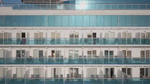 Close up view of cruise ship cabin windows 스톡 동영상 250570877