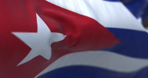 Close-up view of the Cuba national flag waving in the wind Stock Footage 218374899