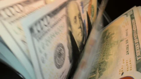 The close up view of Currency counting machine. Counter machine calcul Stock Footage 306383372