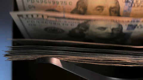 The close up view of Currency counting machine. Counter machine calcul Stock-Footage 306384578