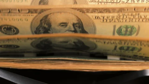 Close up view of Currency counting machine. Counter machine calculates Stock Footage 306384610