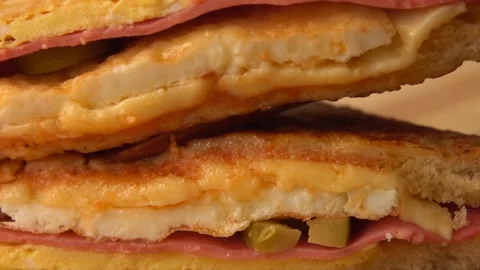 Close up view of a cut of an appetizing sandwich Stock Footage 250192987