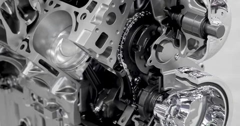 Close up view of cut section of shiny Automotive Internal combustion. Stock Footage 250047522