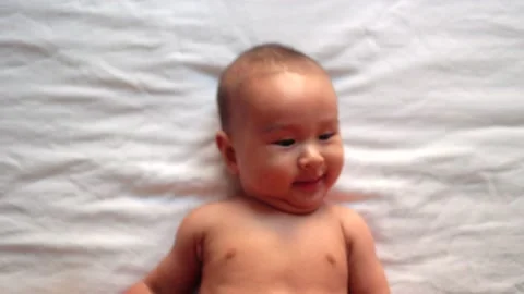 Close-up view of cute asian baby's smiling face Stock Footage 201311516