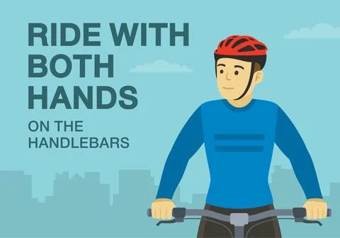 Close-up view of a cyclist holding handlebar. Ride with both hands on the handle Stock Illustration