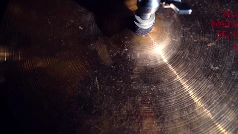 Close-up view of cymbals in drum kit and drumsticks near it, musical instrument. Stock-Footage 240562807