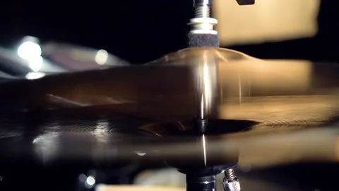 Close-up view of cymbals in drum kit, percussion musical instrument for playing. Video stock 240562994