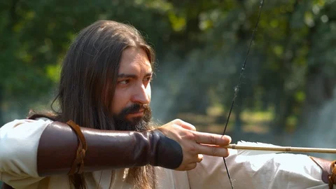 Close view of a Dacian archer, slow motion Stock Footage 86458753