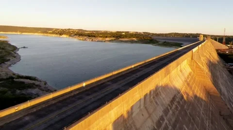 Close up view of Dam at sunset Stockbeeldmateriaal 42357242