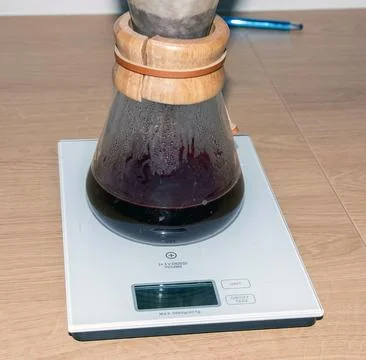 Close View of Dark Brewed Coffee in Glass Pour-Over Carafe Stock Photos