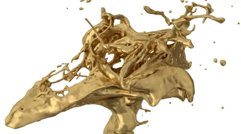 Close-up view of dark gold splashing in slow motion, on white (FULL HD) Stock Footage 50637291