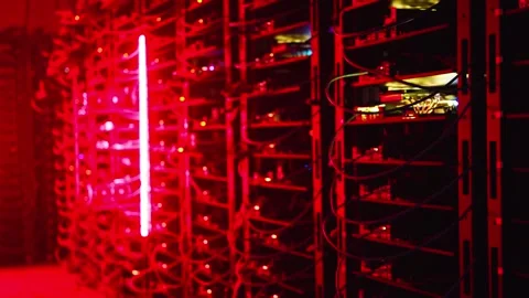 A close-up view of data center blinking lights, rack servers with blinking .. Stock Footage 339373192