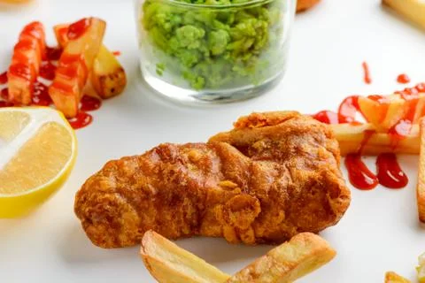 Close view on deep fried battered fish Stock Photos