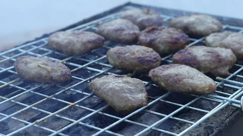 Close-up view of delicious grilled meatball Stock Footage 201432681