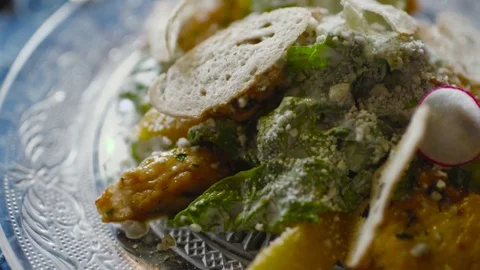 Close up view of a delicious served salad on the table. Video stock 74623613