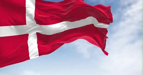 Close-up view of the Denmark national flag waving in the wind Stock-Footage 222972155