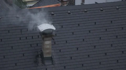 Close-up view of dense steaming coming out of the chimney Stock Footage 232270398