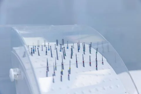 A Close-up View of Dental Tools Organized Neatly in a Transparent Holder, Ideal Stock Photos