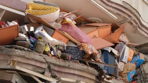 Close View of a Destroyed House After Earthquake, February 8, 2023, Hatay, Stock Footage 336521373