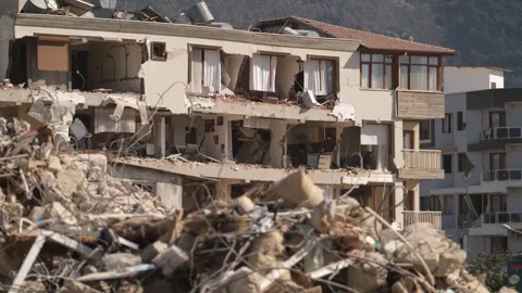 Close View of a Destroyed House After Earthquake, February 8, 2023, Hatay, Video stock 336521926