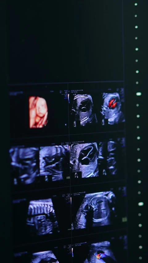 A close-up view of a detailed 3d and 4d ultrasound scan of a developing fet.. Video stock 337519573