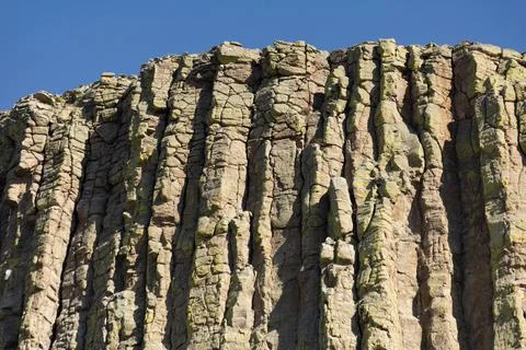 Close Up View of Devils Tower Rock Columns and Volcanic Formation in Wyomin.. Stock Photos