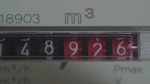 Close up view of the dial or face of a metric gas meter in home Stock Footage 150077646