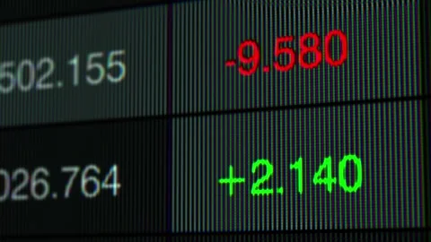 Close-Up View of Digital Financial Data Display Showing Price Changes, Market Vidéo 338325425