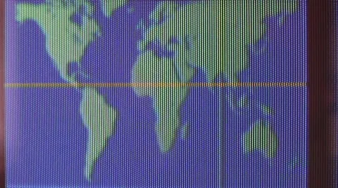 Close up view of digital map coordinates, graphic scanning of the World Stock Footage 44419008