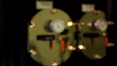 Close up view on digital power emergency stop button knob on metal steel machine Stock Footage 138773986