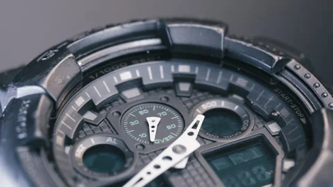 Close view of a digital watch showing time and various functions Stock Footage 330592650