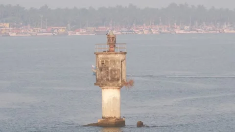 Close view of direction showing tower at sea port Video stock 150718736