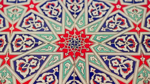 This close-up view displays an intricate and colorful ceramic tile design f... Stock Footage 339305626