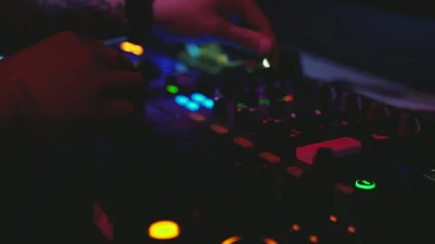 Close-up view on DJ panel during party in nightclub Stock Footage 90115462