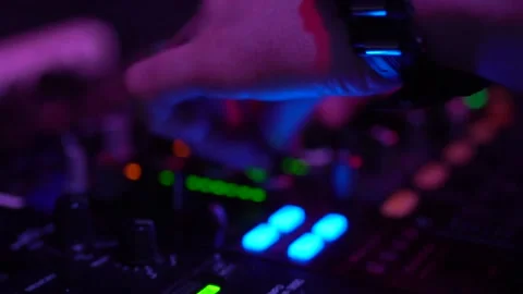 Close-up view on DJ panel during party in nightclub Stock Footage 90115472