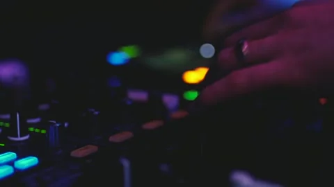 Close-up view on DJ panel during party in nightclub Video stock 90115476