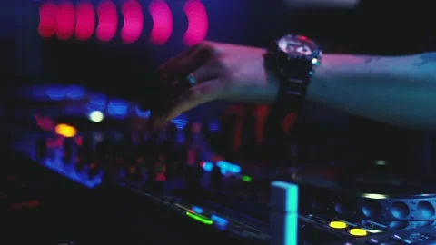 Close-up view on DJ panel during party in nightclub Stock Footage 90115485