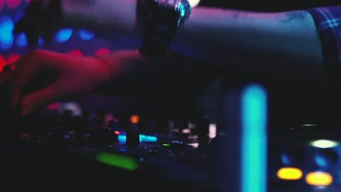 Close-up view on DJ panel during party in nightclub Stock Footage 90115491