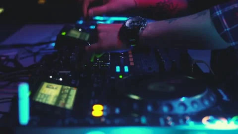 Close-up view on DJ panel during party in nightclub Stock Footage 90115492