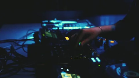 Close-up view on DJ panel during party in nightclub Stock Footage 90115506