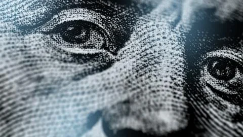 Close view of a dollar bill showing detailed facial features and textures of Stock-Illustration