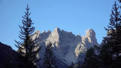 Close-up View of Dolomites Alps Mountains with Cleared blue Sky at Daylight Stock-Footage 122159765