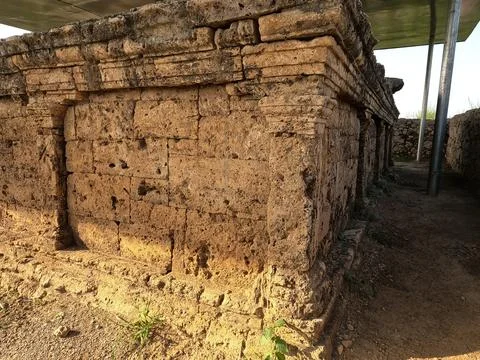 Close view of double headed eagle stupa with stone niches Stock Photos