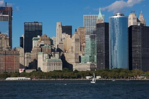 Close View of Downtown Manhattan Eastern Skyline Stock Photos