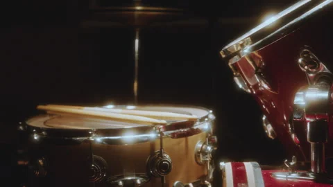 Close-Up View of Drum Kit and Drumsticks on Stage Stock Footage 276835093