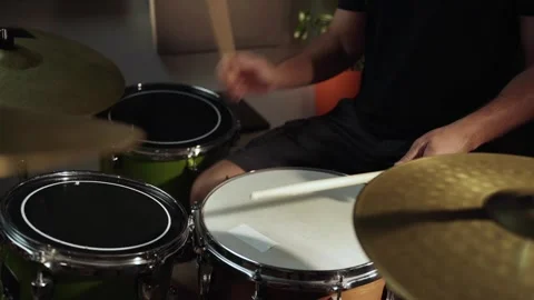 A close-up view of a drummer's hands as they play a snare drum during a practice 스톡 동영상 280964997