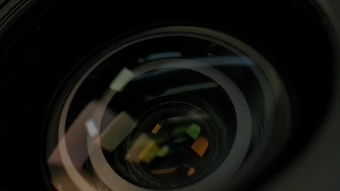 Close view of dslr camera lens. Adjusting focus and aperture. Stock Footage 129359006