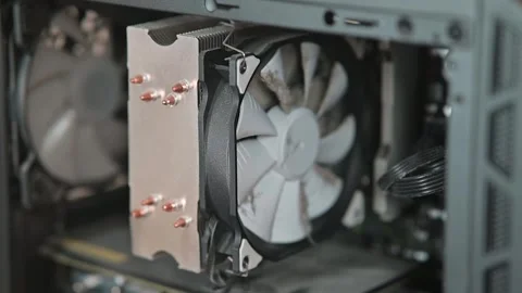 Close-up view of dusty and dirty fan computer cooling fan being installed in a 스톡 동영상 337112509