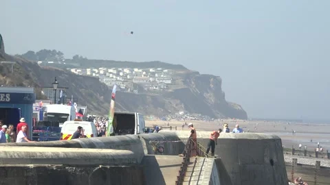 Close up view of East Runton from Cromer Promenade, zooming out Stock Footage