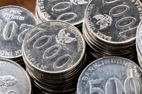 Close-Up View for Economic Theme. Macro Detail of Indonesian Currency Coins Stock Photos